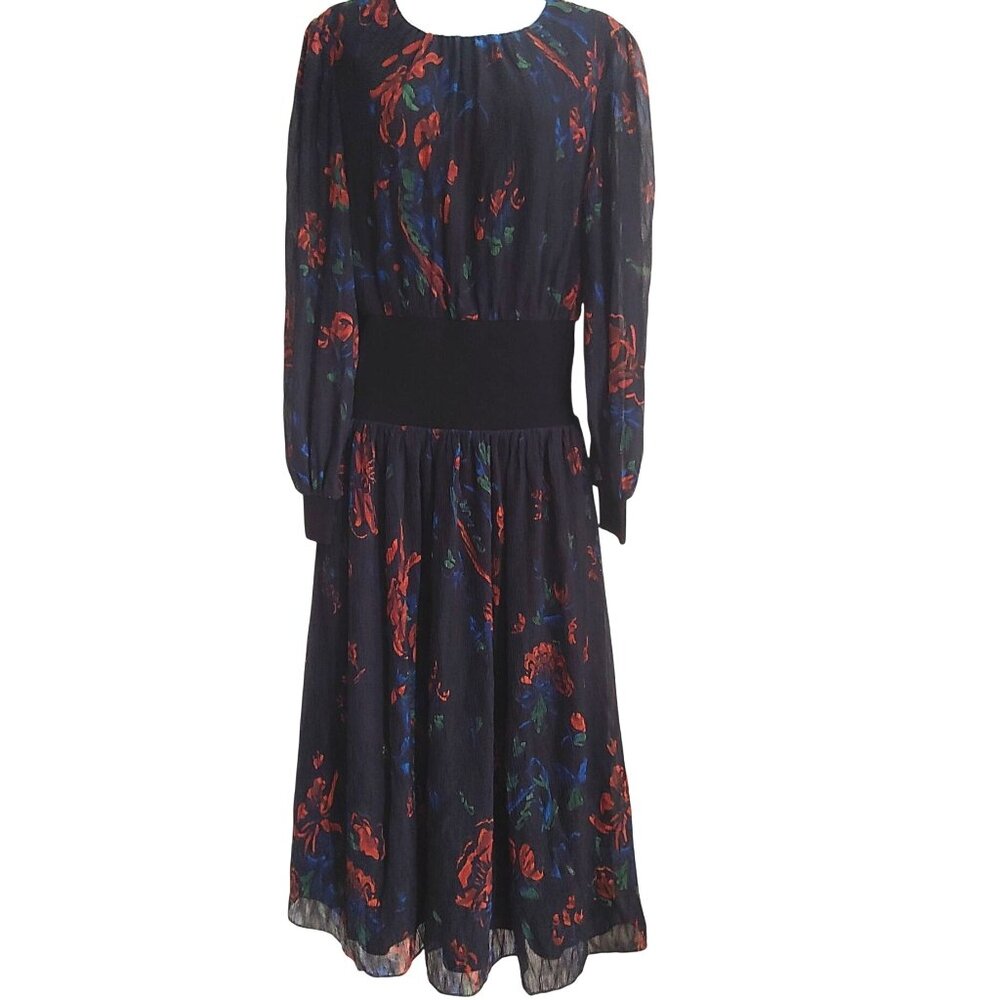 Tory Burch L-Sleeve Ribbed Waist Dark Fairy Old Money Classy Dress Business S